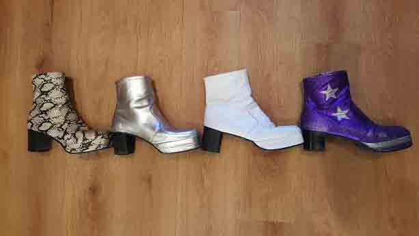 Custom made 70s platform boots and shoes for fancy dress hire
